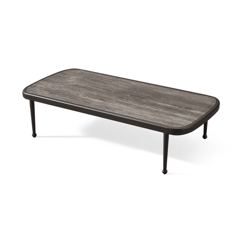 Andre Rectangle Coffee Table | Aluminum Asteroid, Travertine Dark Grey,