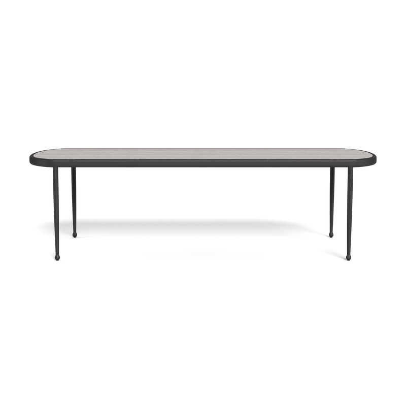 Andre Rectangle Dining Table | Aluminum Asteroid, Travertine Dark Grey,