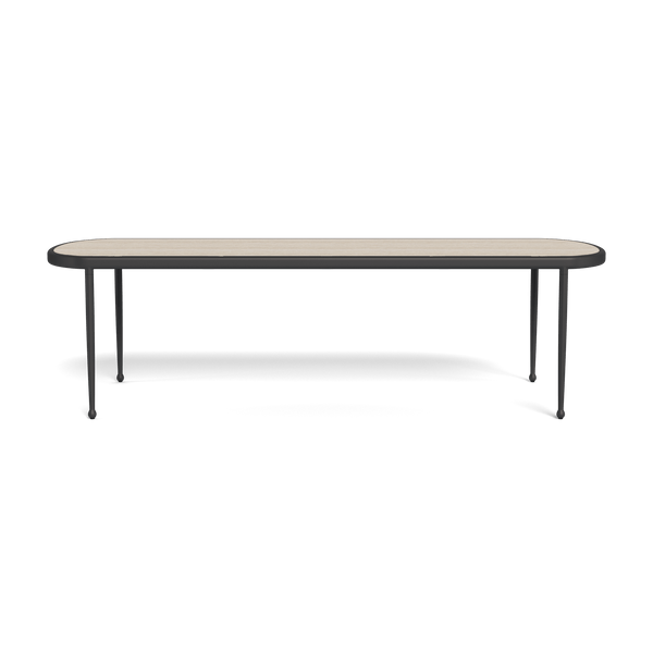 Andre Rectangle Dining Table | Aluminum Asteroid, Travertine Natural,