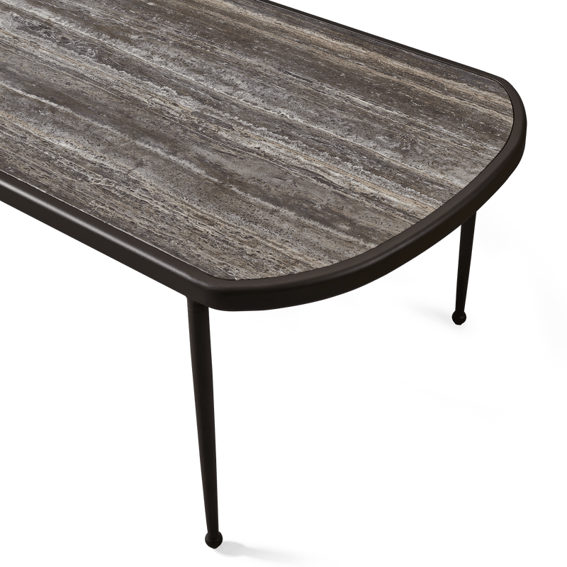 Andre Rectangle Dining Table | Aluminum Bronze, Travertine Dark Grey,