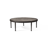 Andre Round Coffee Table | Aluminum Asteroid, Travertine Dark Grey,