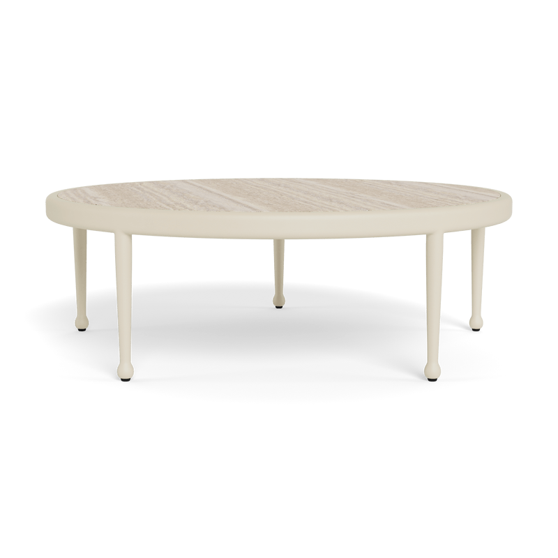 Andre Round Coffee Table | Aluminum Bone, Travertine Natural,