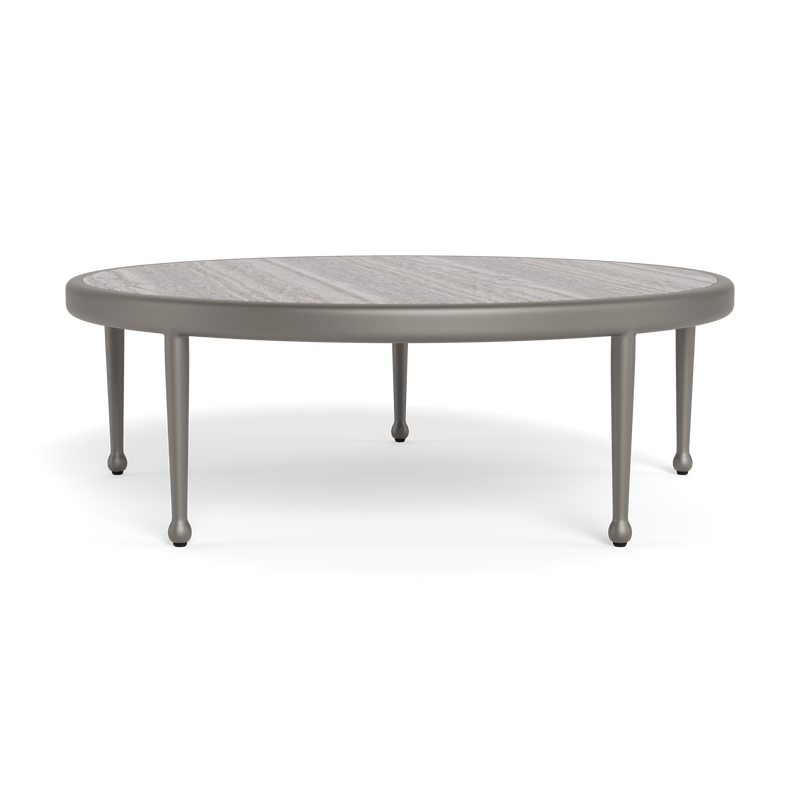 Andre Round Coffee Table | Aluminum Taupe, Travertine Dark Grey,