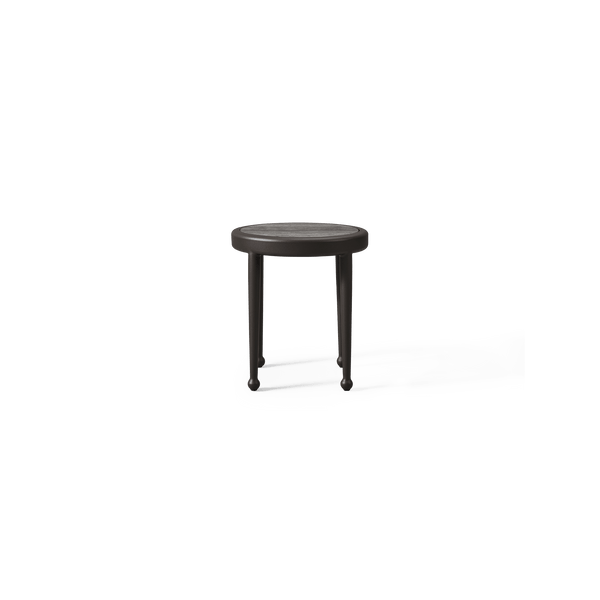 Andre Round Side Table | Aluminum Asteroid, Travertine Dark Grey,