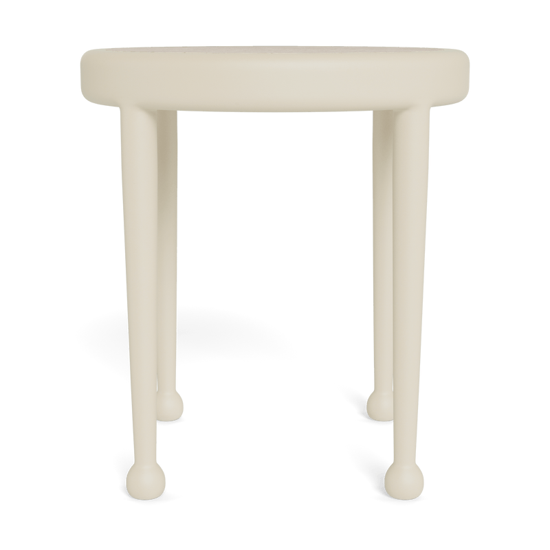 Andre Round Side Table | Aluminum Bone, Travertine Natural,