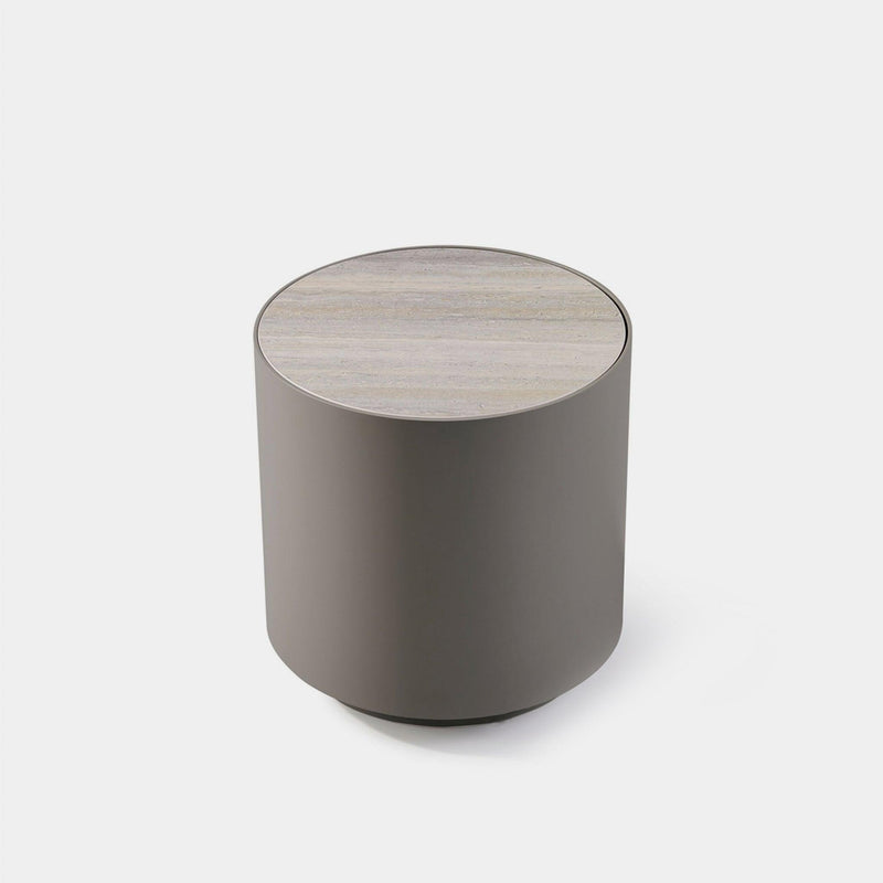 Antigua Round Side Table | Aluminum Asteroid, Laminam Noir,