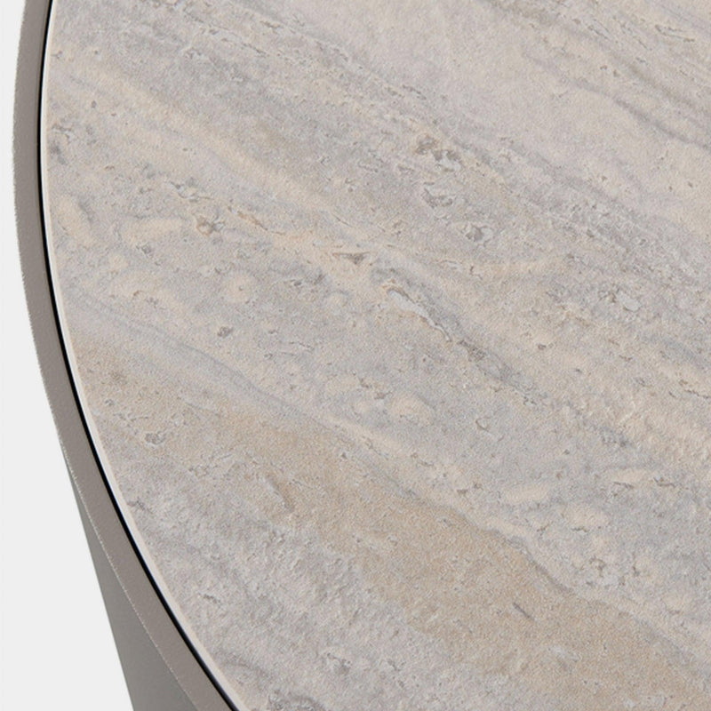 Antigua Round Side Table | Aluminum Asteroid, Laminam Noir,