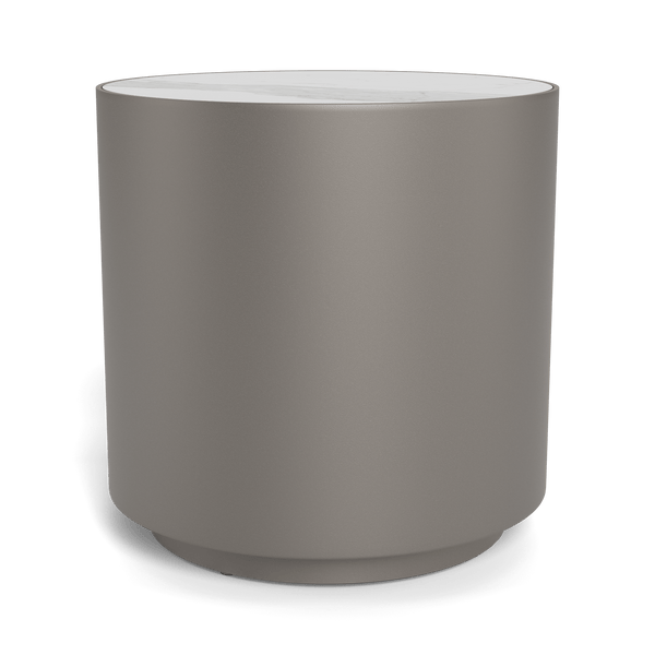 Antigua Round Side Table | Aluminum Taupe, Laminam Grigio,