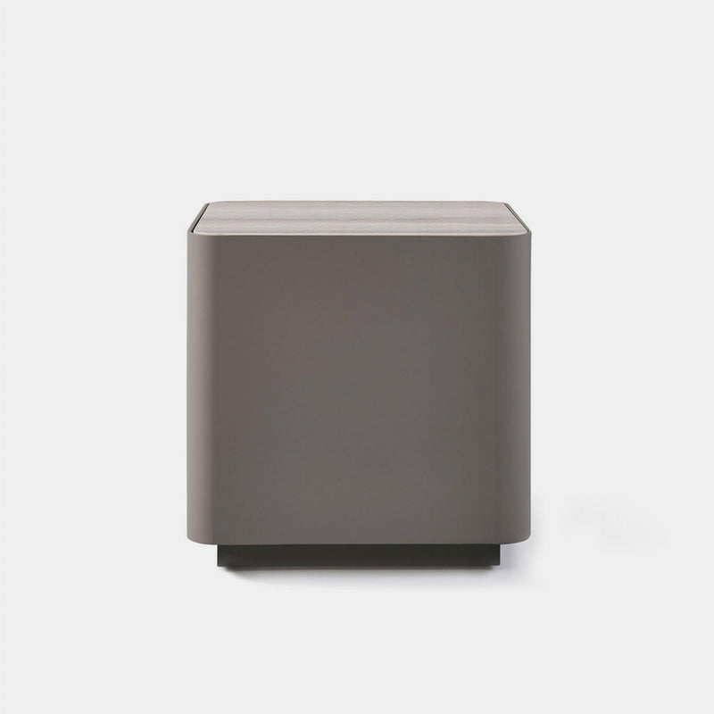 Antigua Square Side Table | Aluminum Asteroid, Laminam Noir,