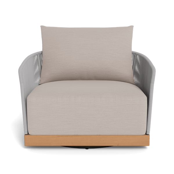 Avalon Swivel Lounge Chair | Teak Natural, Panama Marble, Rope Light Grey