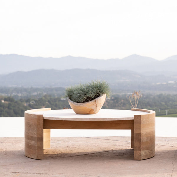 Catalina Round Coffee Table | Teak Natural, Travertine Cream,