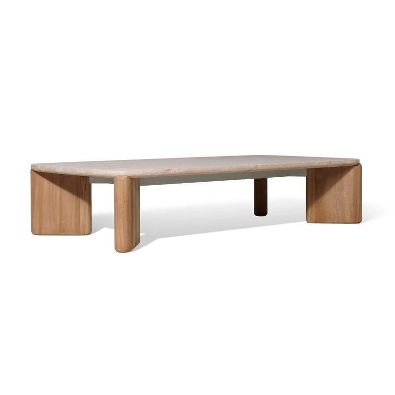 Chloe Rectangle Coffee Table | Teak Natural, Travertine Cream,