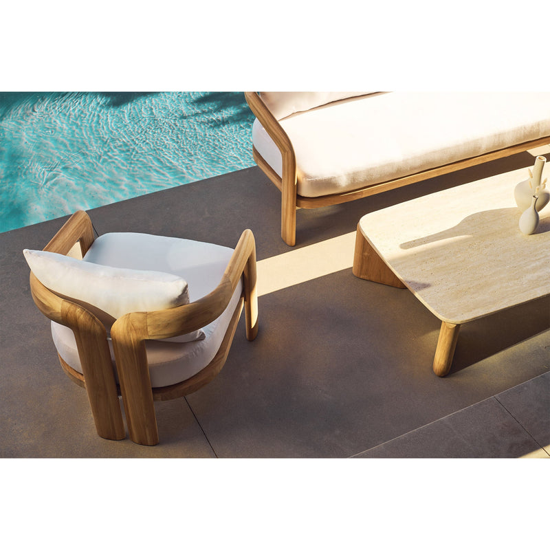 Chloe Rectangle Coffee Table | Teak Natural, Travertine Cream,