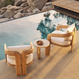 Chloe Round Side Table | Teak Natural, Travertine Cream,