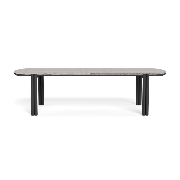 Cove Aluminum Pill Dining Table | Aluminum Asteroid, Travertine Dark Grey,
