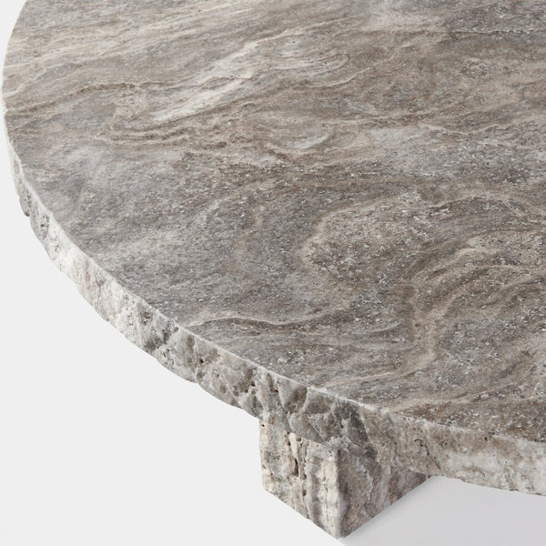 Florence Round Plank Coffee Table | Chipped Travertine Dark Grey, ,