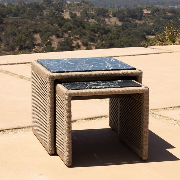 FORMENTERA NESTING SIDE TABLES | Twisted Rope Dune, Marble Verde,