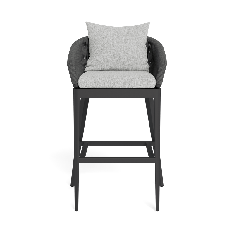 Hamilton Bar Stool | Aluminum Asteroid, Copacabana Sand, Rope Dark Grey