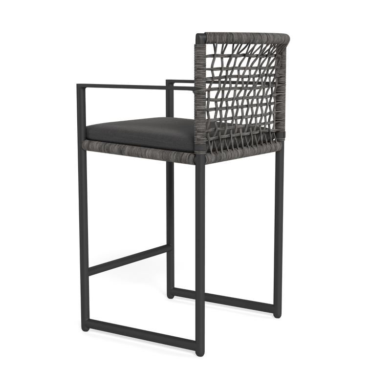 Loop Counter Stool | Aluminum Asteroid, Panama Grafito, Wicker Grey