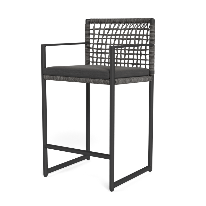 Loop Counter Stool | Aluminum Asteroid, Panama Grafito, Wicker Grey