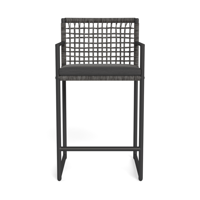 Loop Counter Stool | Aluminum Asteroid, Panama Grafito, Wicker Grey