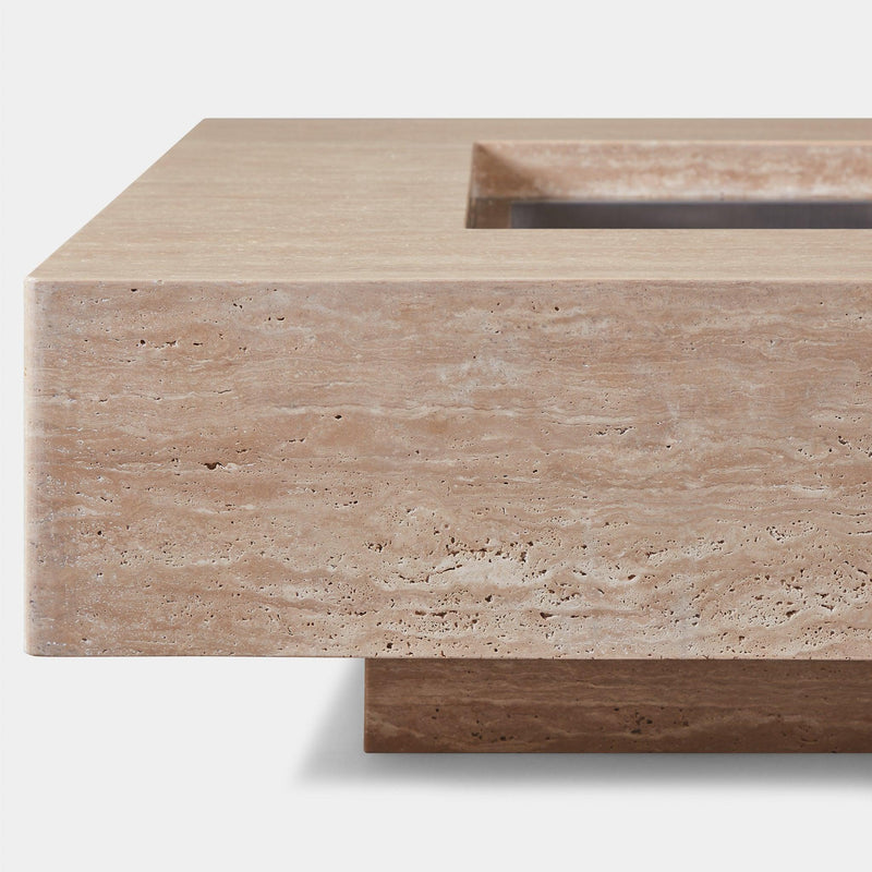 Mason Square Fire Table | Travertine Natural, ,