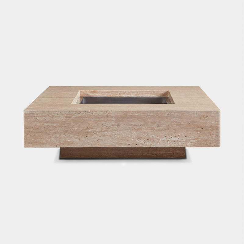 Mason Square Fire Table | Travertine Natural, ,