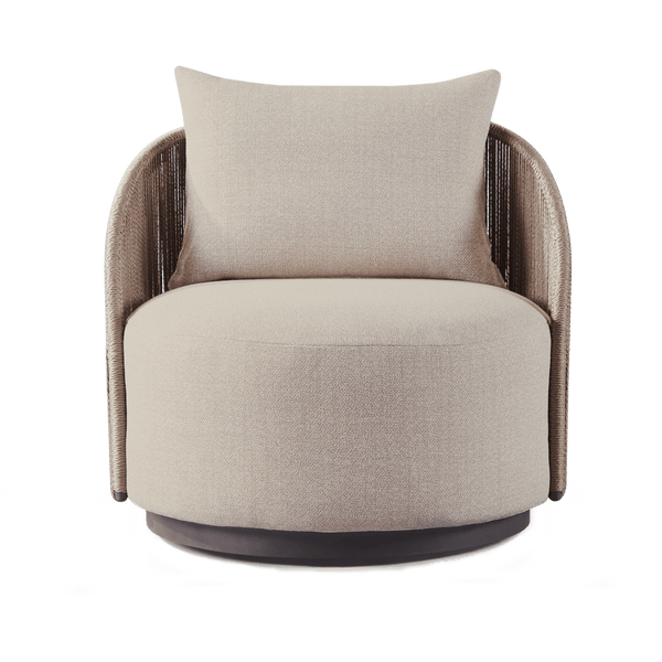Milan Swivel Lounge Chair | Aluminum Bronze, Lisos Piedra, Twisted Rope Dune
