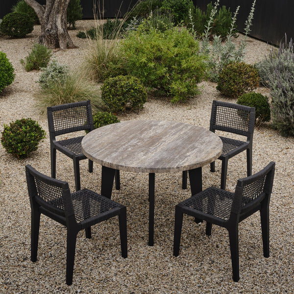 MLB Aluminum Round Dining Table | Aluminum Asteroid, Travertine Dark Grey,