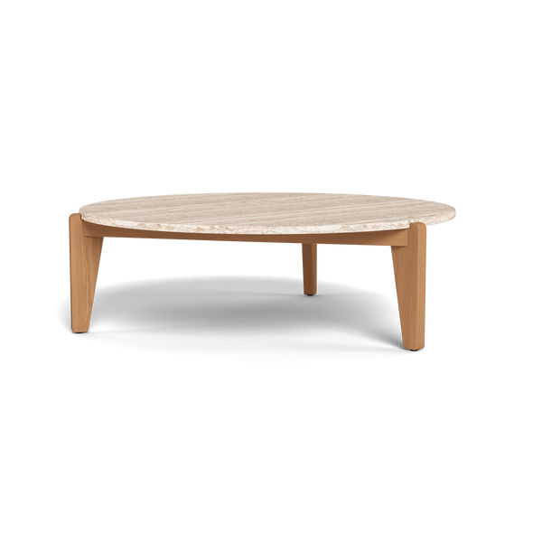 Mlb Round Coffee Table | Teak Natural, Travertine Cream,