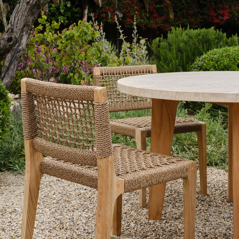 Mlb Round Dining Table 1200 | Teak Charcoal, Travertine Cream,