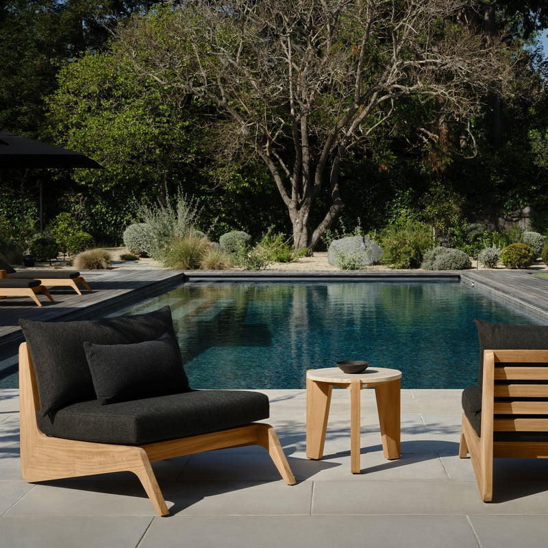 Mlb Round Side Table | Teak Natural, Travertine Cream,