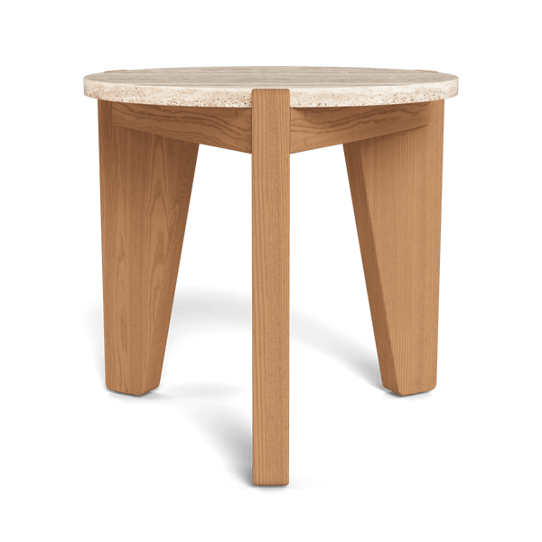 Mlb Round Side Table | Teak Natural, Travertine Cream,