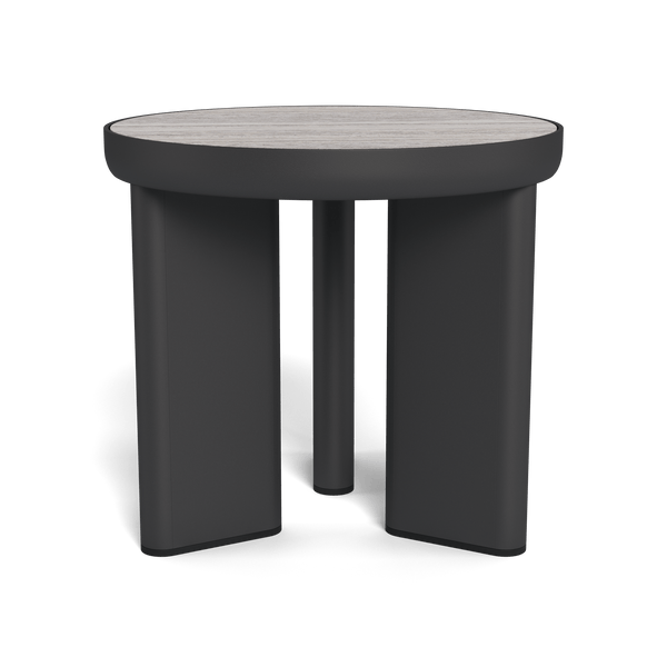 Moab Round Side Table | Aluminum Asteroid, Travertine Dark Grey,