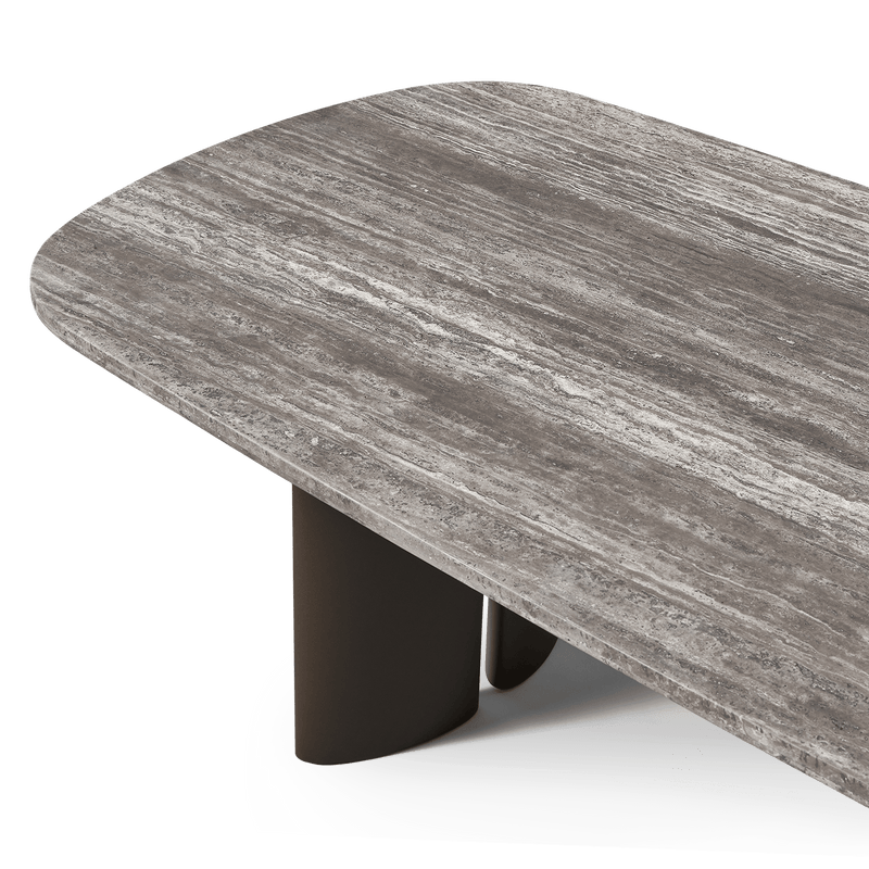 Newport Aluminum Dining Table 108" | Aluminum Bronze, Travertine Dark Grey,