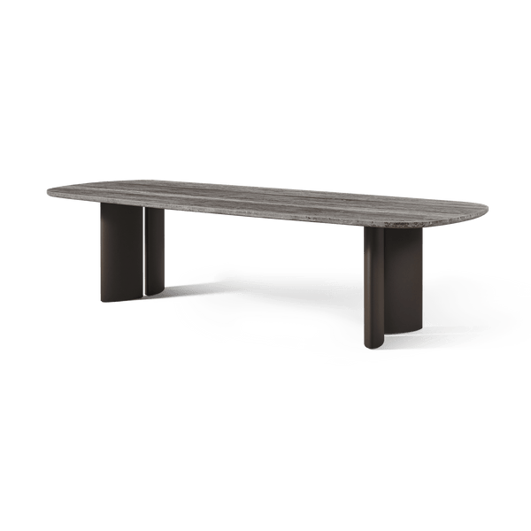 Newport Aluminum Dining Table 108" | Aluminum Bronze, Travertine Dark Grey,