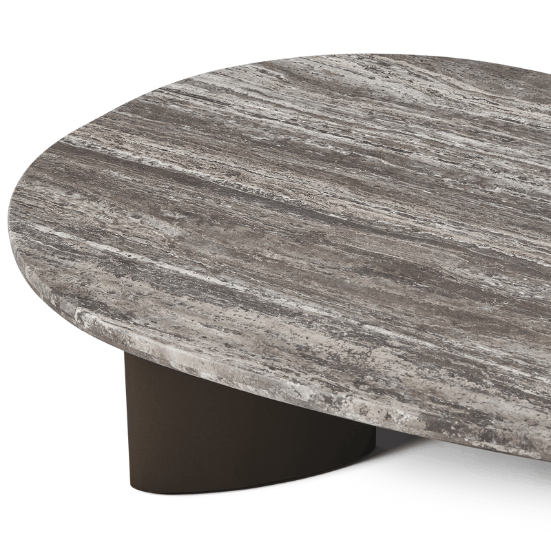 Newport Aluminum Oblong Coffee Table 64" | Aluminum Bronze, Travertine Dark Grey,