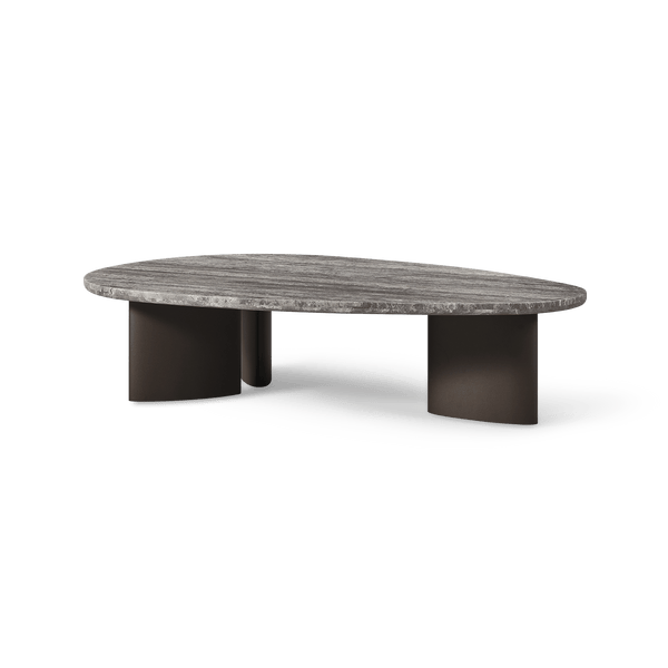 Newport Aluminum Oblong Coffee Table 64" | Aluminum Bronze, Travertine Dark Grey,