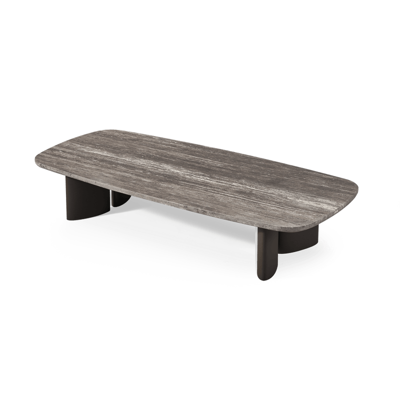 Newport Aluminum Rectangle Coffee Table 76" | Aluminum Bronze, Travertine Dark Grey,