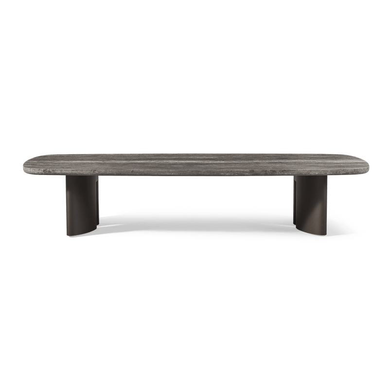 Newport Aluminum Rectangle Coffee Table 76" | Aluminum Bronze, Travertine Dark Grey,