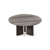 Newport Aluminum Round Dining Table 60" | Aluminum Bronze, Travertine Dark Grey,