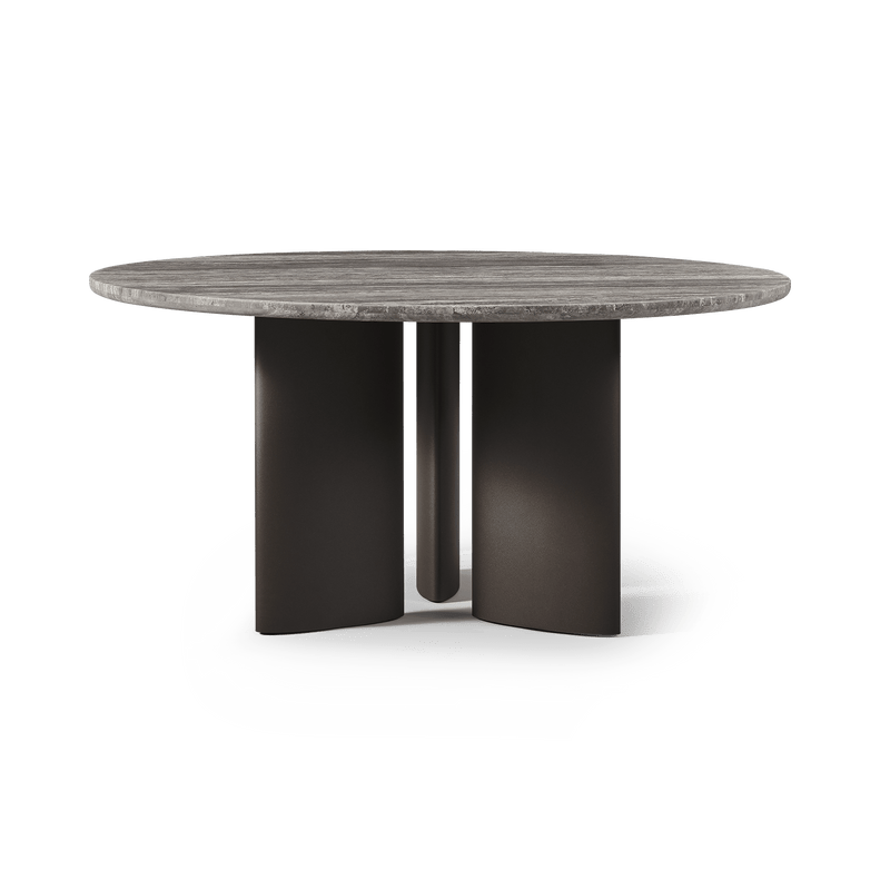 Newport Aluminum Round Dining Table 60" | Aluminum Bronze, Travertine Dark Grey,