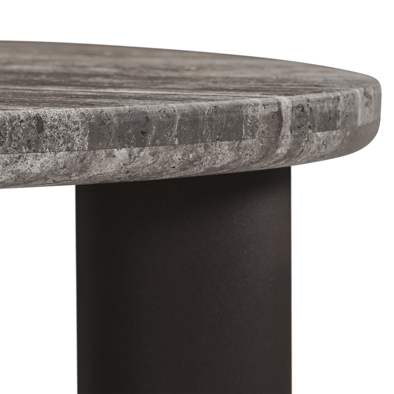 Newport Aluminum Side Table | Aluminum Bronze, Travertine Dark Grey,