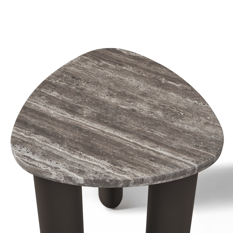 Newport Aluminum Side Table | Aluminum Bronze, Travertine Dark Grey,