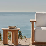 Newport Side Table | Teak Natural, Travertine Cream,
