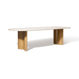 Newport Teak Dining Table 108" | Teak Natural, Travertine Cream,