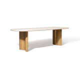Newport Teak Dining Table 84" | Teak Natural, Travertine Cream,