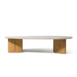 Newport Teak Oblong Coffee Table 64" | Teak Natural, Travertine Cream,
