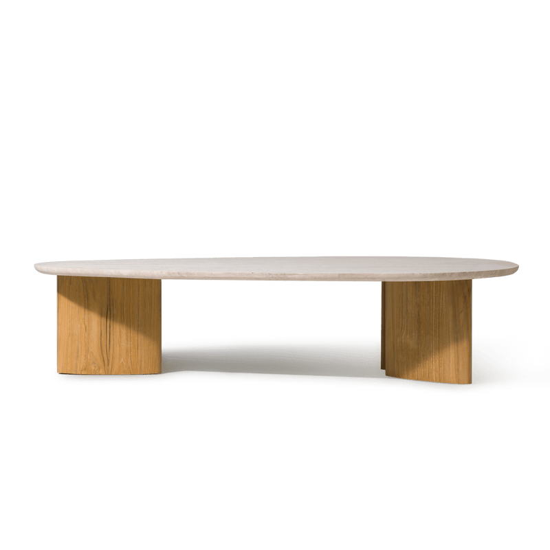 Newport Teak Oblong Coffee Table 64" | Teak Natural, Travertine Cream,