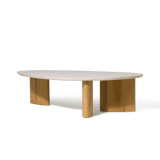 Newport Teak Oblong Coffee Table 64" | Teak Natural, Travertine Cream,